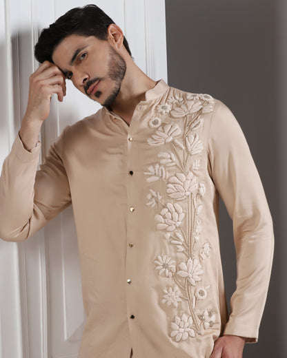 Bhavya Bhasin "Peach Bloom" 3D Hand-Embroidered Cotton Satin Co-ord Set