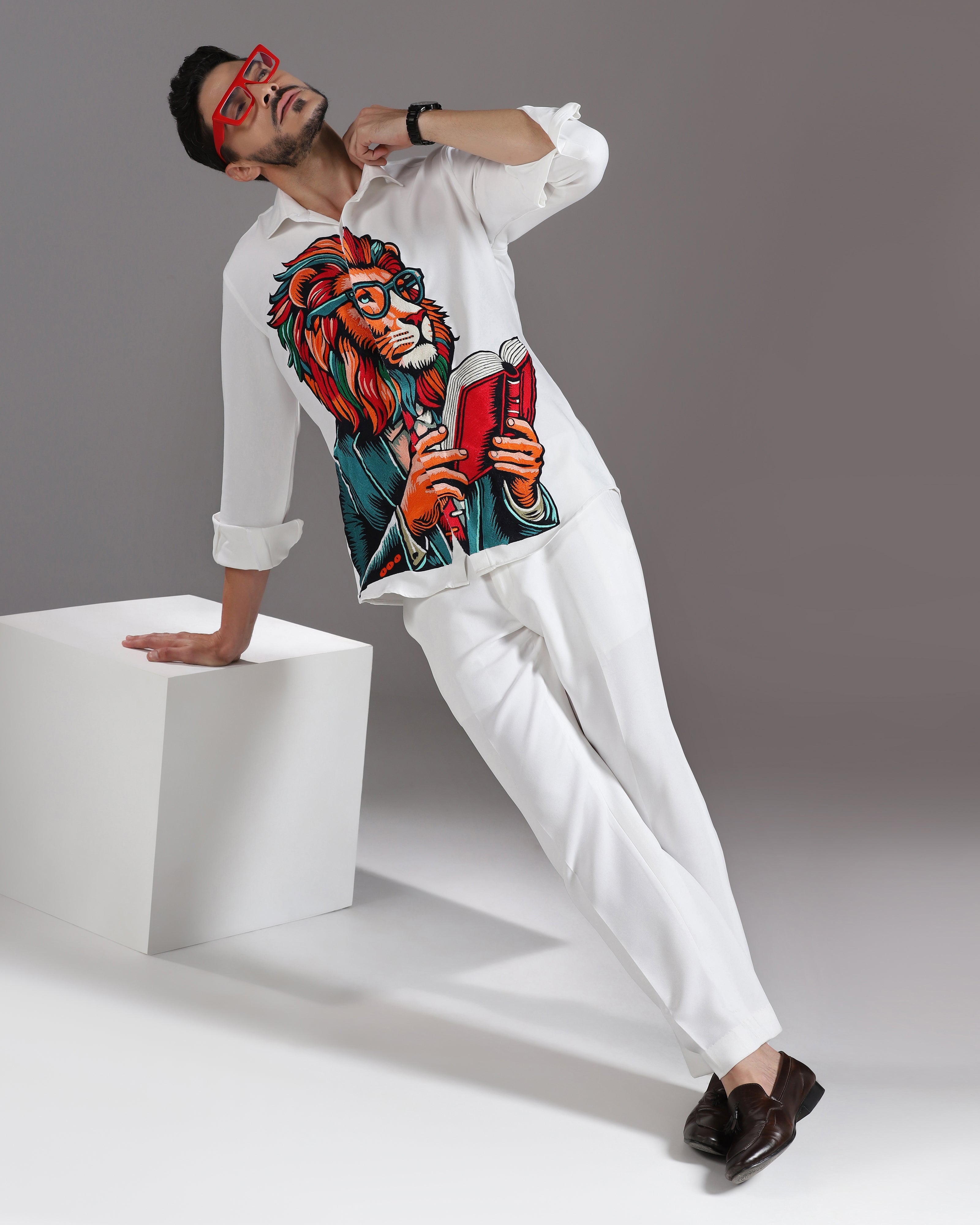 “The Scholar Lion” White Co-ord Set