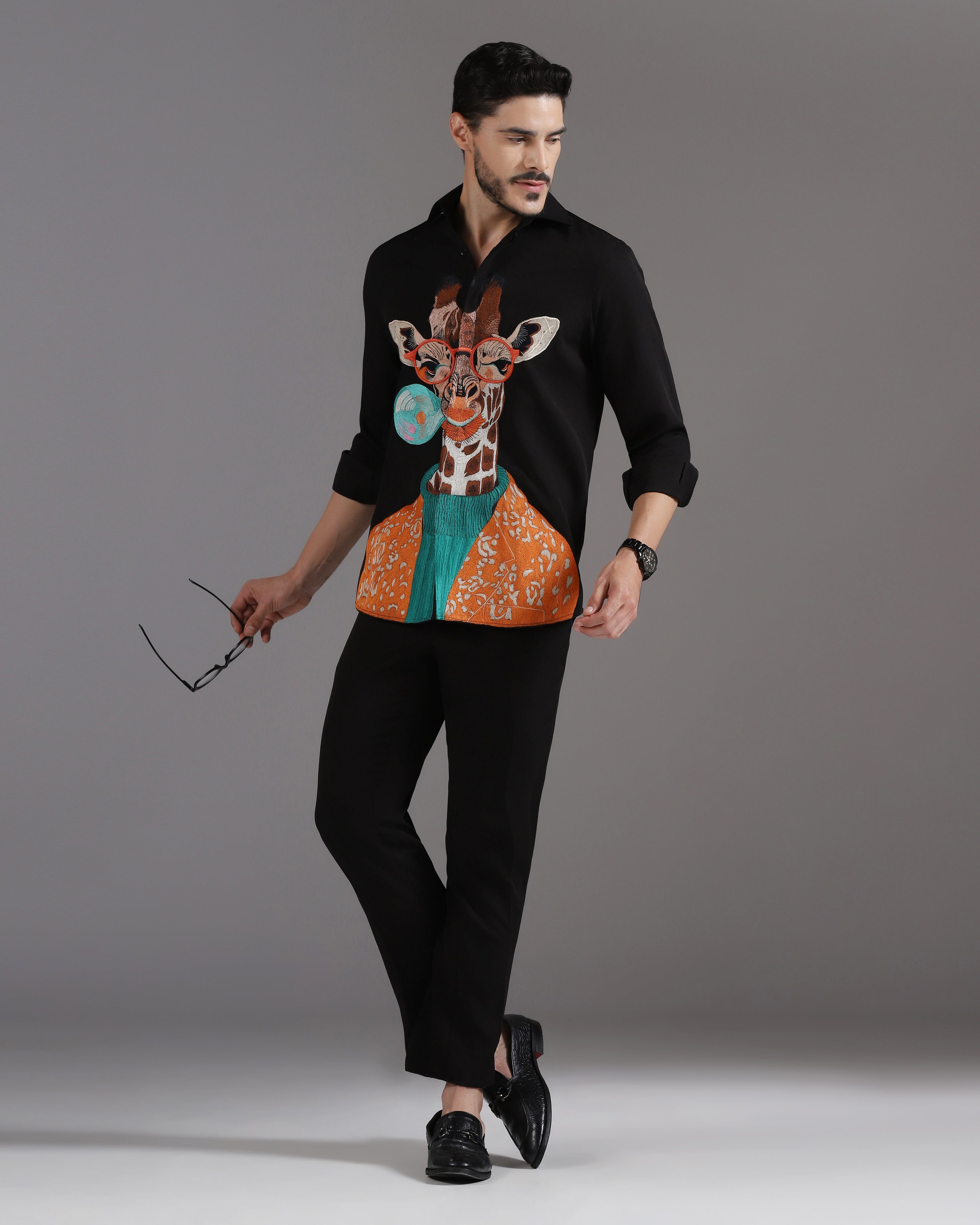 “Giraffe & Bubble” Black Crepe Co-ord Set