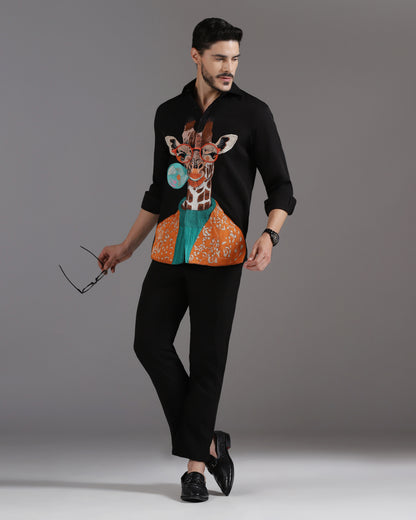 Giraffe Bubble black crepe co-ord set men's | Bhavya Bhasin Couture