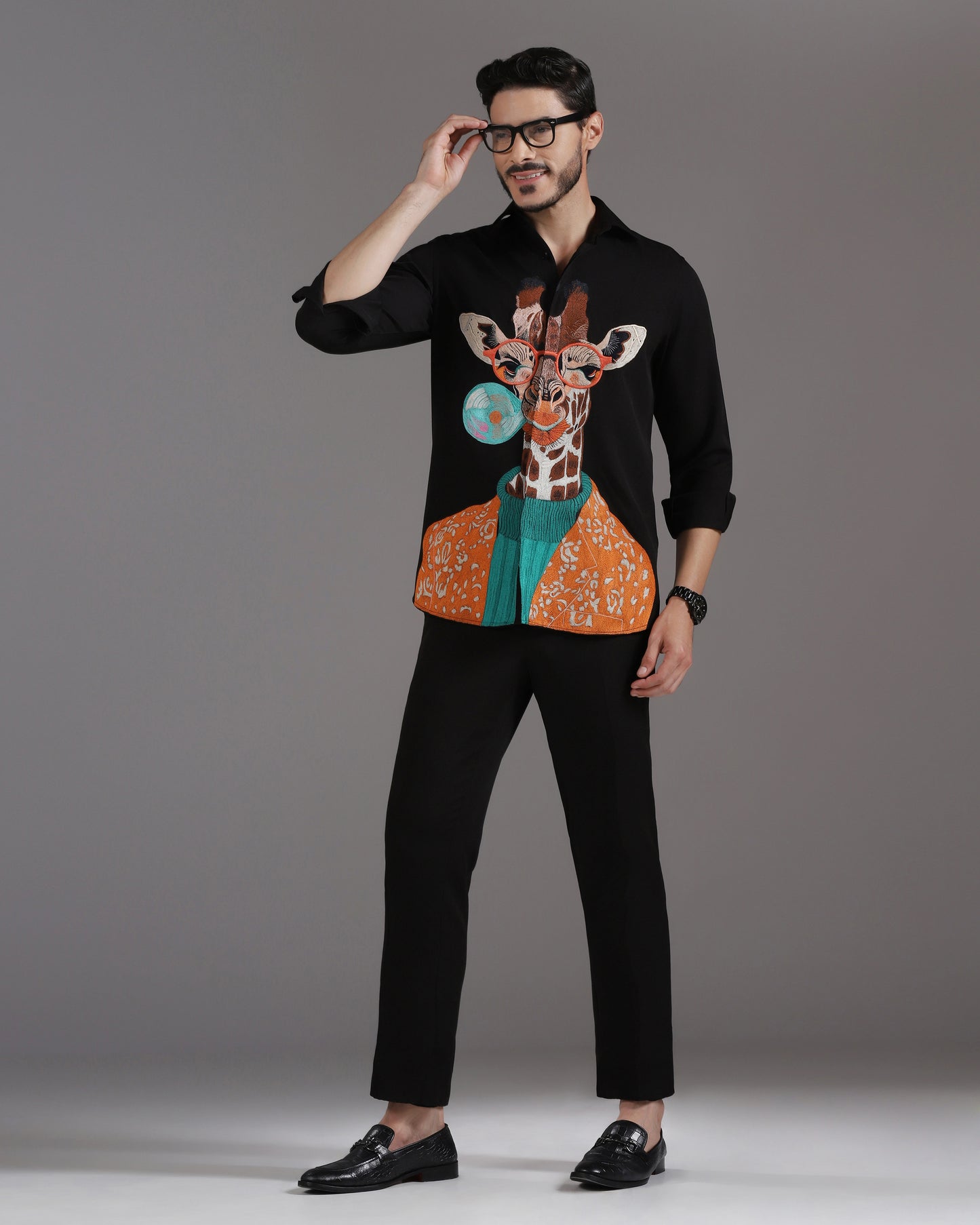 “Giraffe & Bubble” Black Crepe Co-ord Set