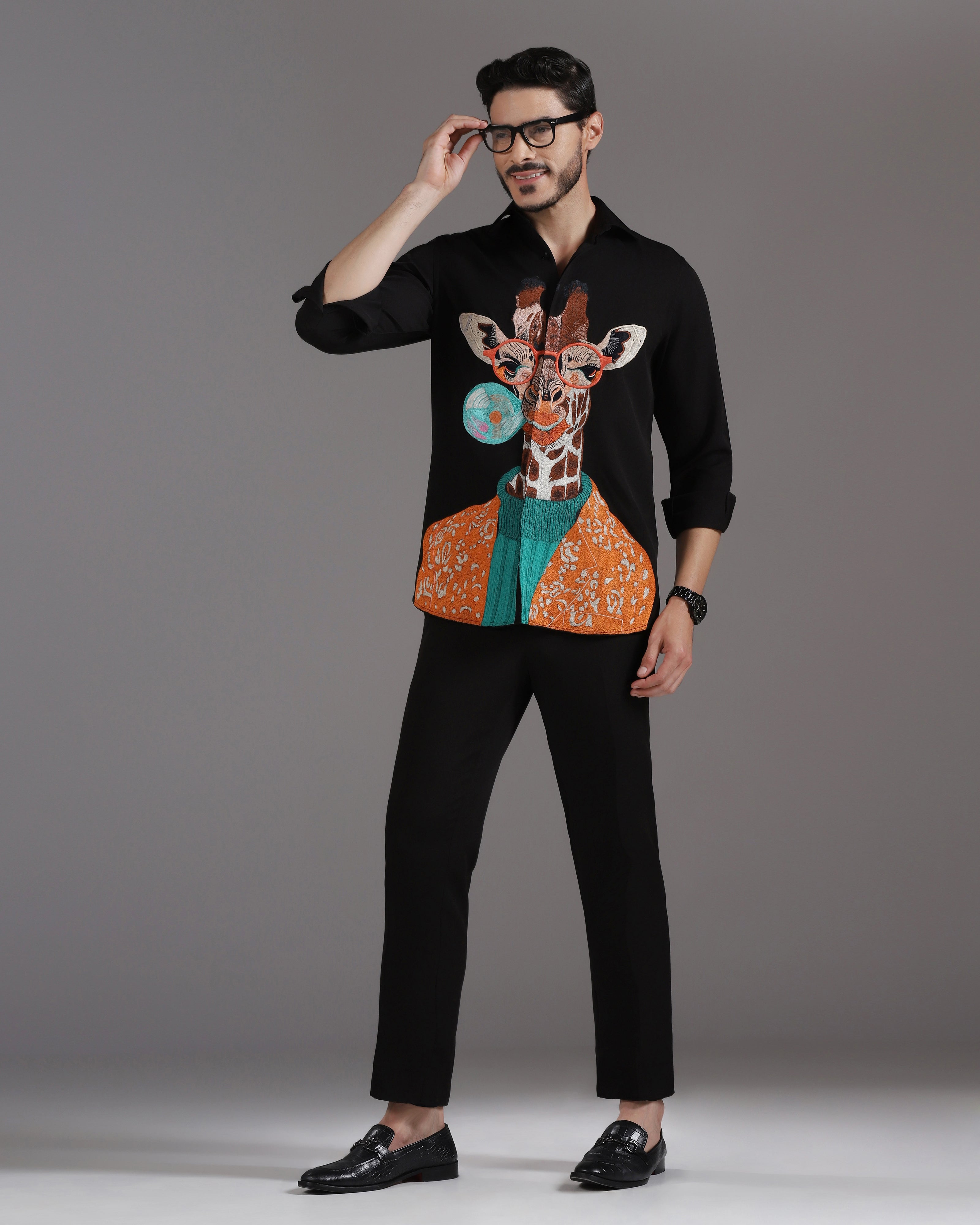 “Giraffe & Bubble” Black Crepe Co-ord Set