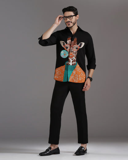 “Giraffe & Bubble” Black Crepe Co-ord Set