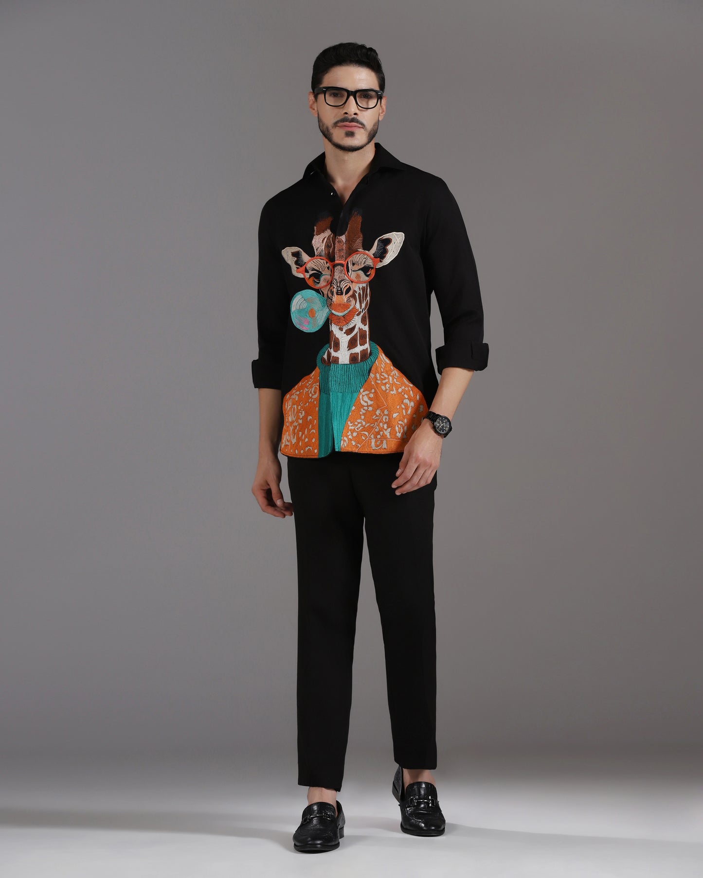 “Giraffe & Bubble” Black Crepe Co-ord Set