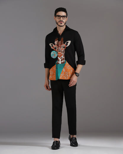 “Giraffe & Bubble” Black Crepe Co-ord Set