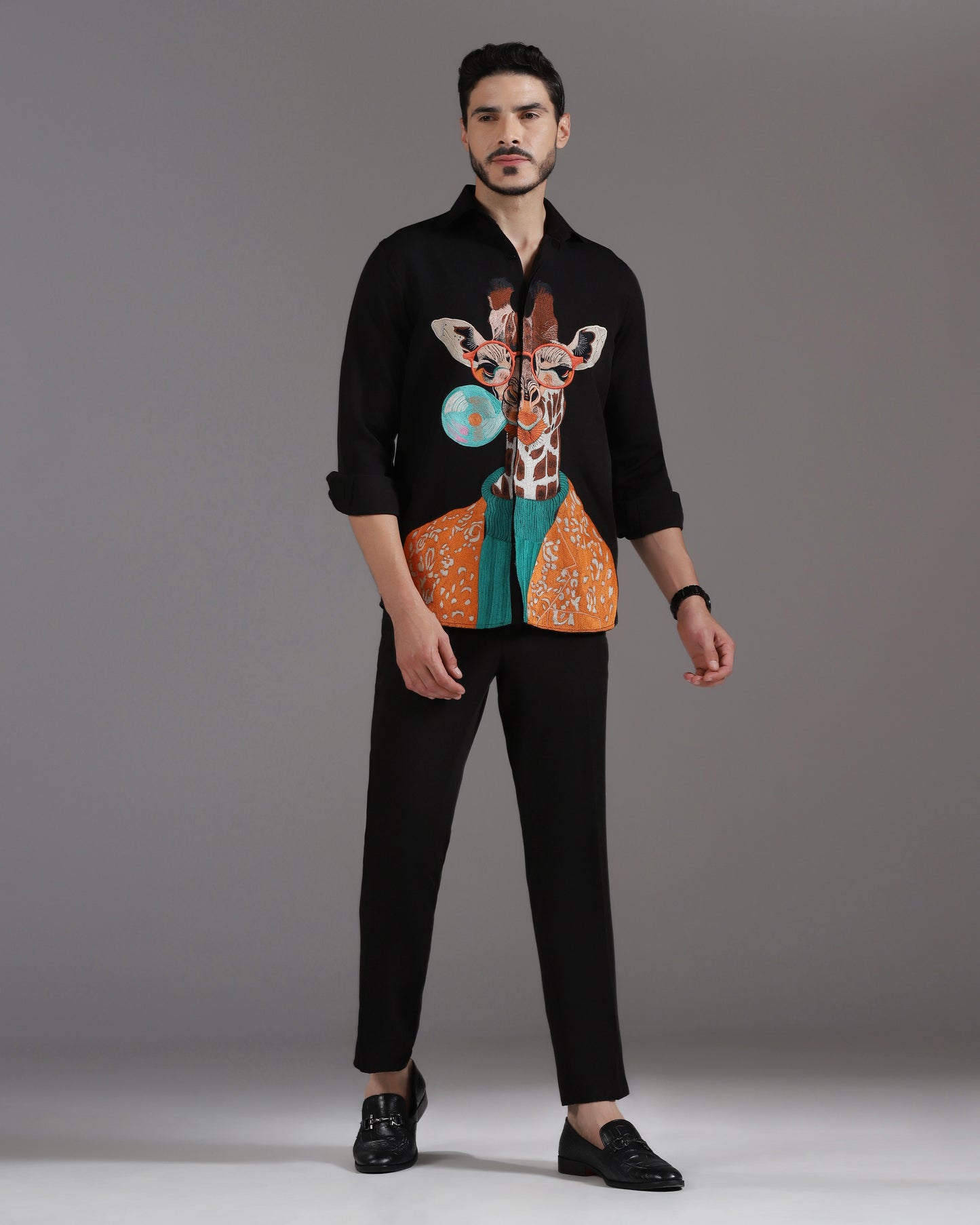 “Giraffe & Bubble” Black Crepe Co-ord Set