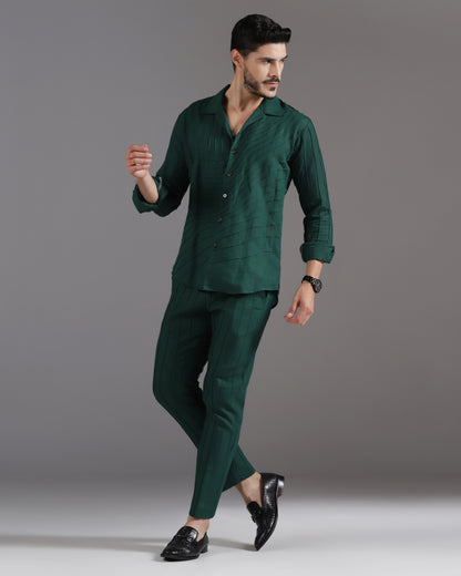 Bhavya Bhasin "Forest Flow" Pintuck Deep Green Cotton Linen Co-ord Set