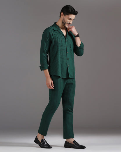 Bhavya Bhasin "Forest Flow" Pintuck Deep Green Cotton Linen Co-ord Set