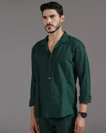 Bhavya Bhasin "Forest Flow" Pintuck Deep Green Cotton Linen Co-ord Set