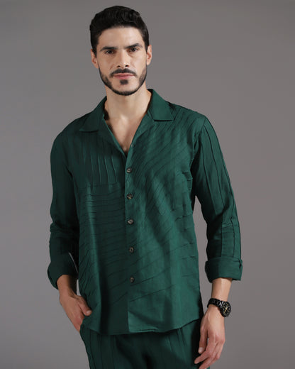 Bhavya Bhasin "Forest Flow" Pintuck Deep Green Cotton Linen Co-ord Set