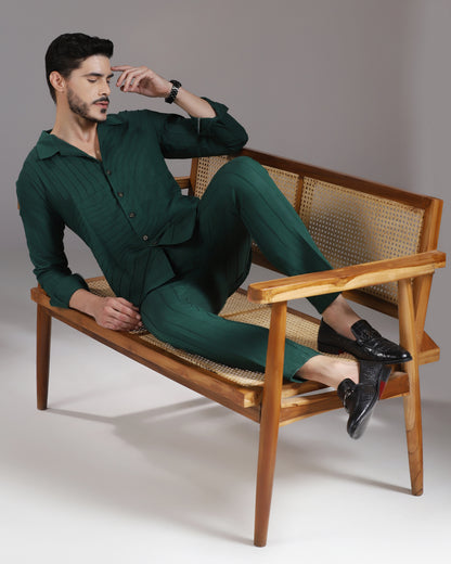 Bhavya Bhasin "Forest Flow" Pintuck Deep Green Cotton Linen Co-ord Set
