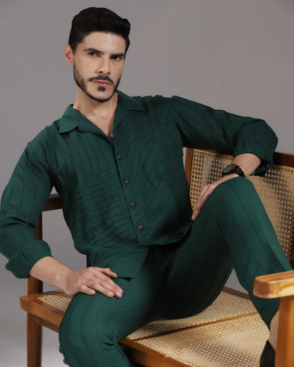 Bhavya Bhasin "Forest Flow" Pintuck Deep Green Cotton Linen Co-ord Set