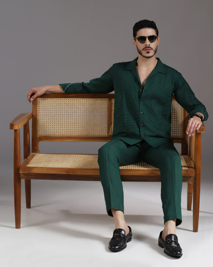 Bhavya Bhasin "Forest Flow" Pintuck Deep Green Cotton Linen Co-ord Set