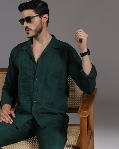 Bhavya Bhasin "Forest Flow" Pintuck Deep Green Cotton Linen Co-ord Set
