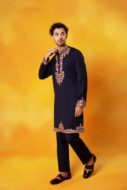 Blue embroidered kurta set Indian festive wedding | Bhavya Bhasin Couture