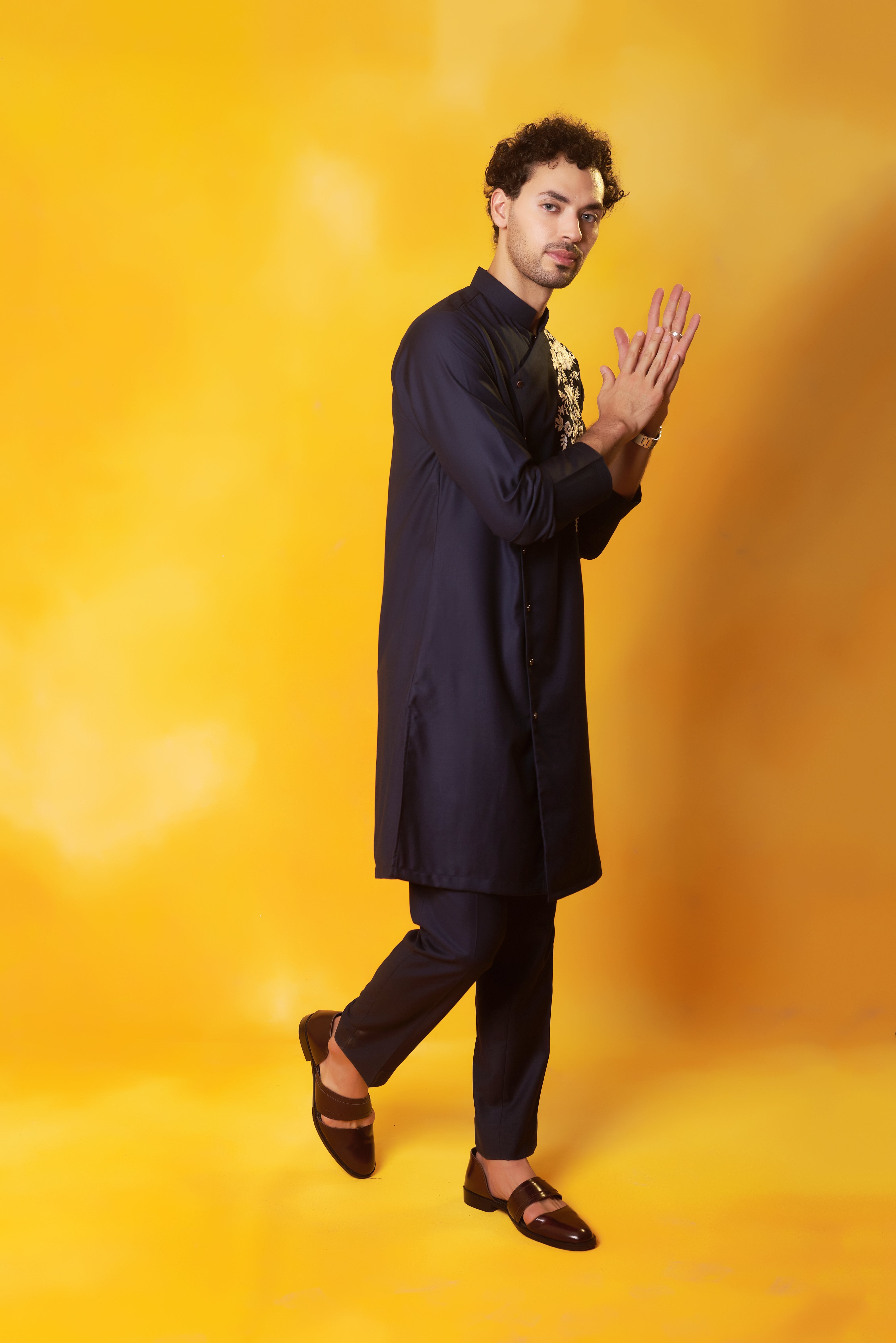 Blue Angrakha Embroidered Kurta Set