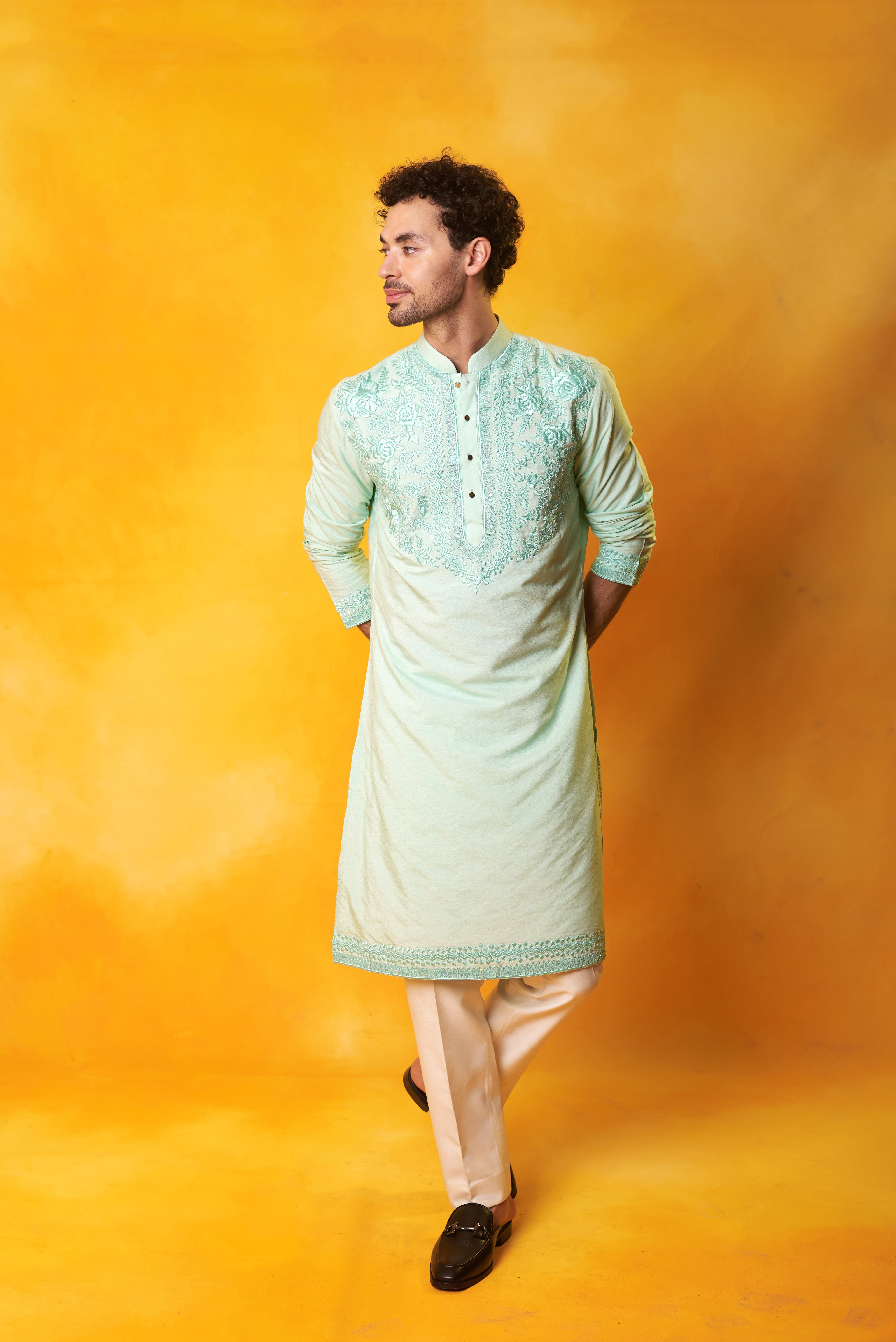 Sea Green Embroidered Kurta and Pant