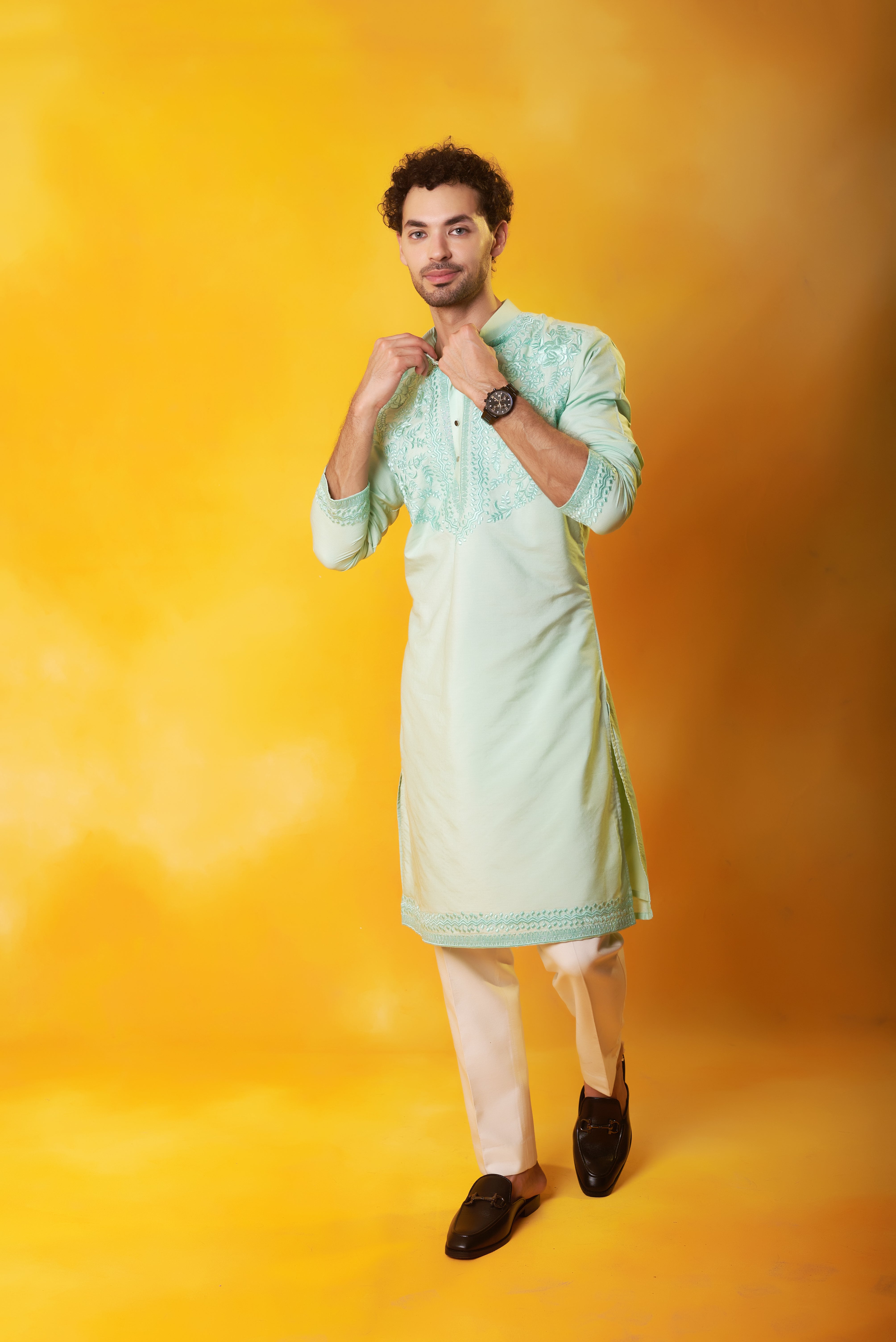 Sea Green Embroidered Kurta and Pant