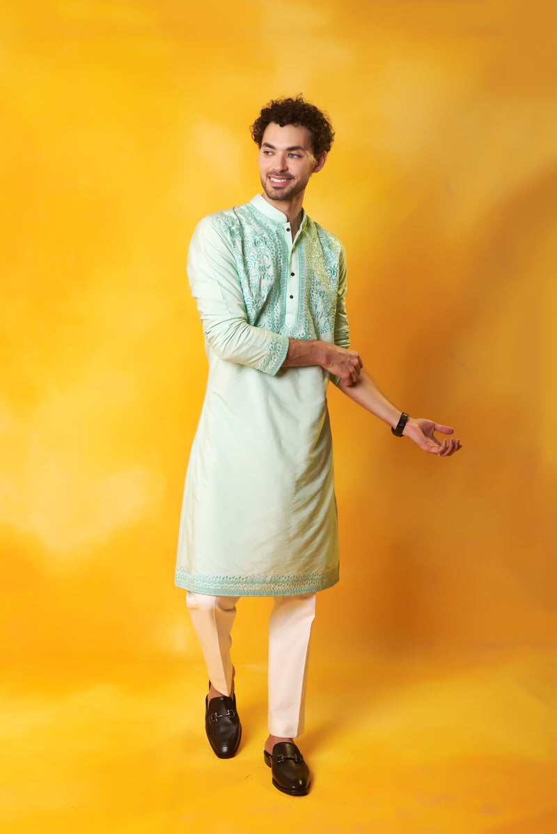 Sea Green Embroidered Kurta and Pant