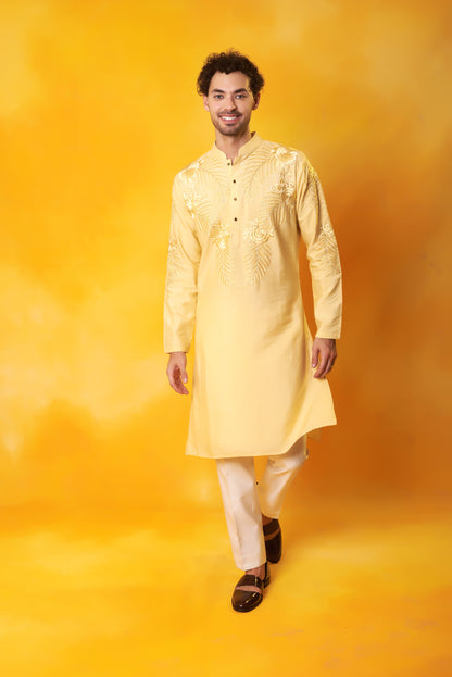 Yellow embroidered kurta and pant Indian festive | Bhavya Bhasin Couture