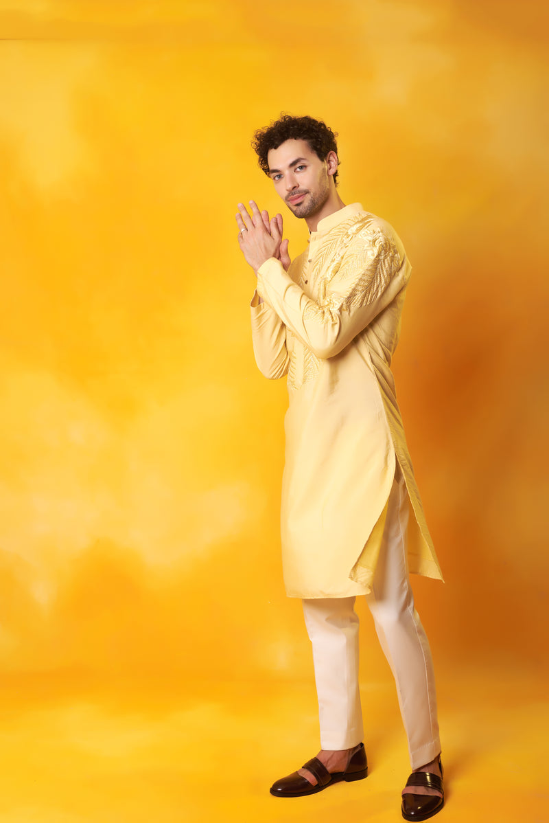 Yellow Embroidered Kurta and Pant