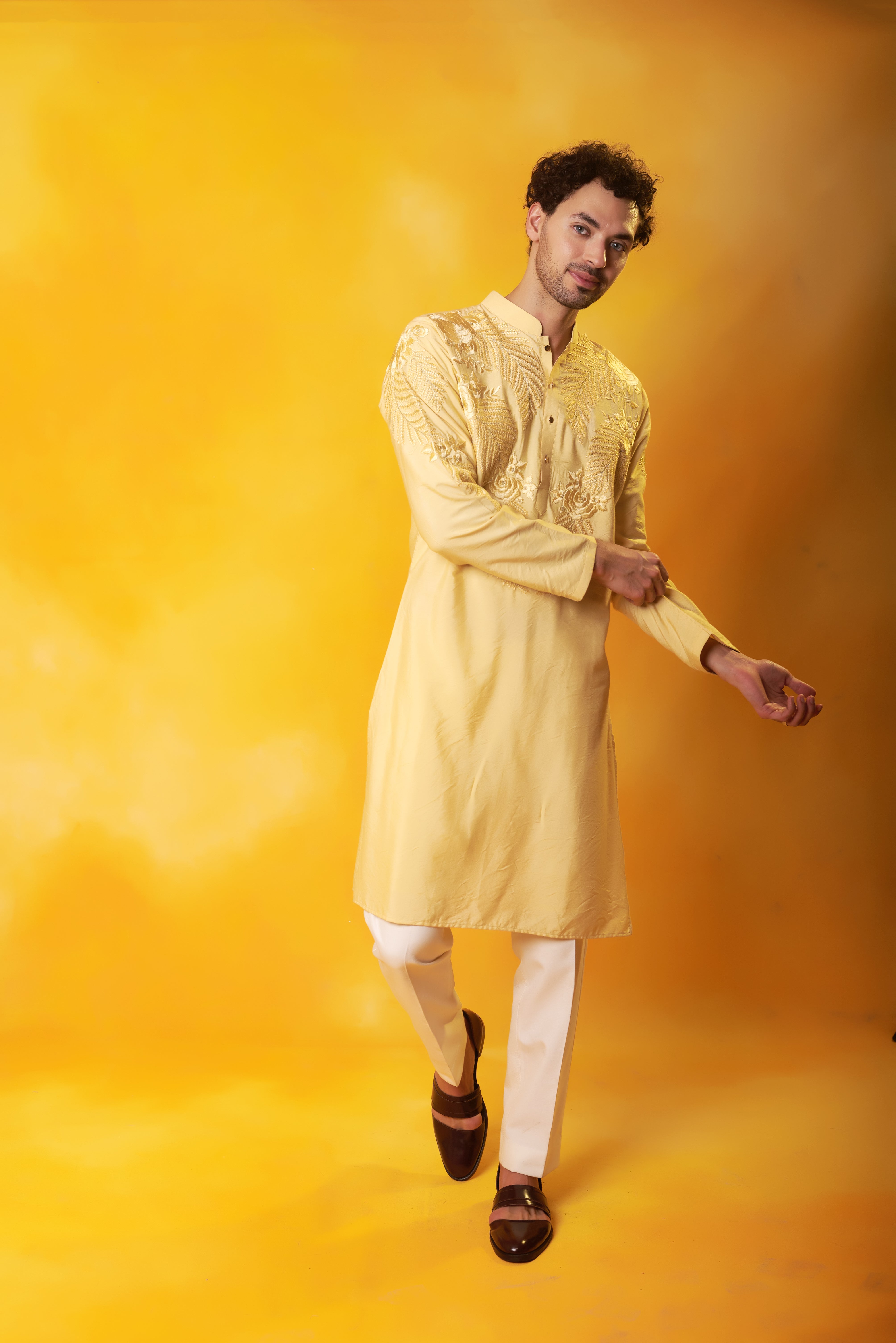 Yellow Embroidered Kurta and Pant