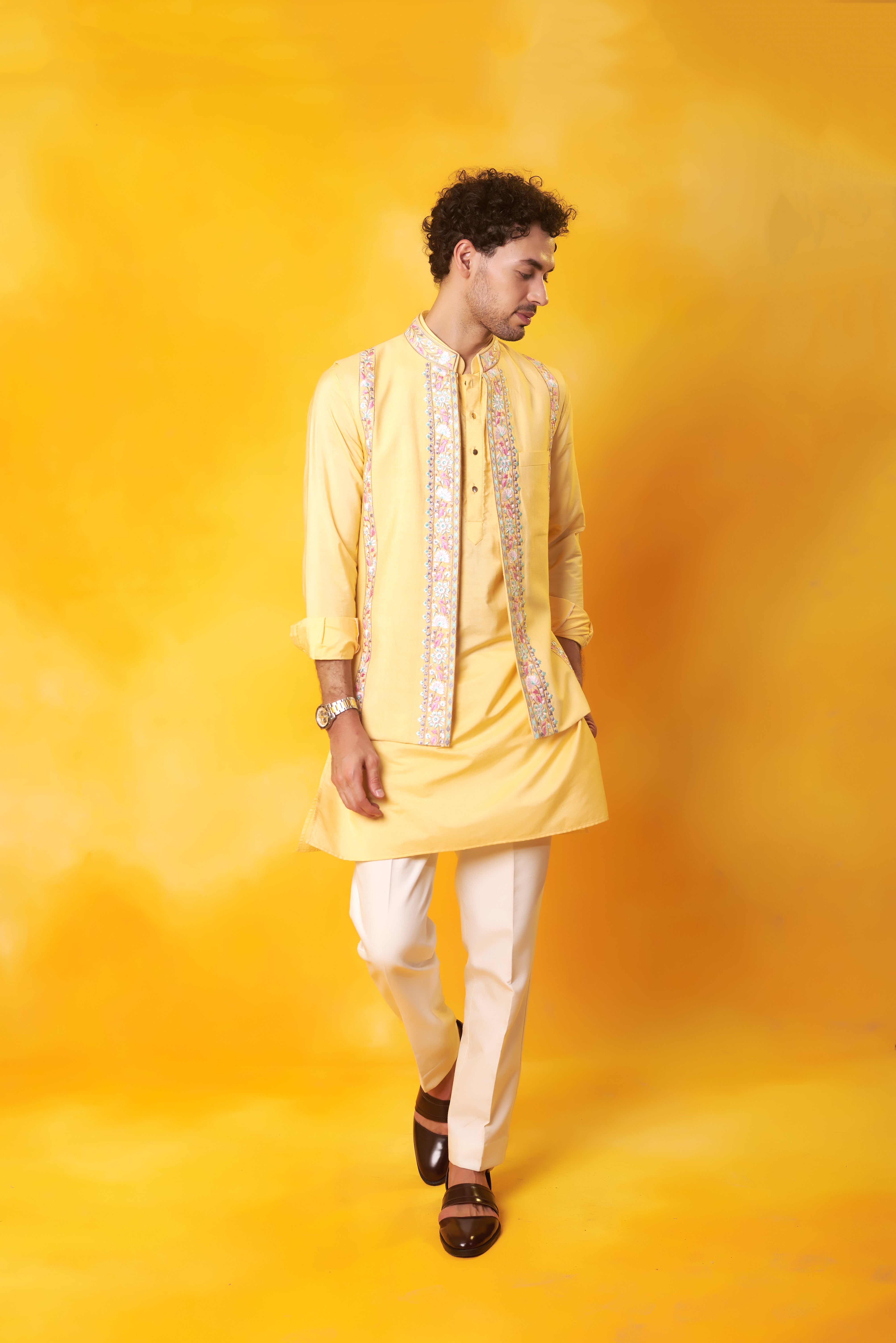 Yellow Embroidered Kurta and Pant