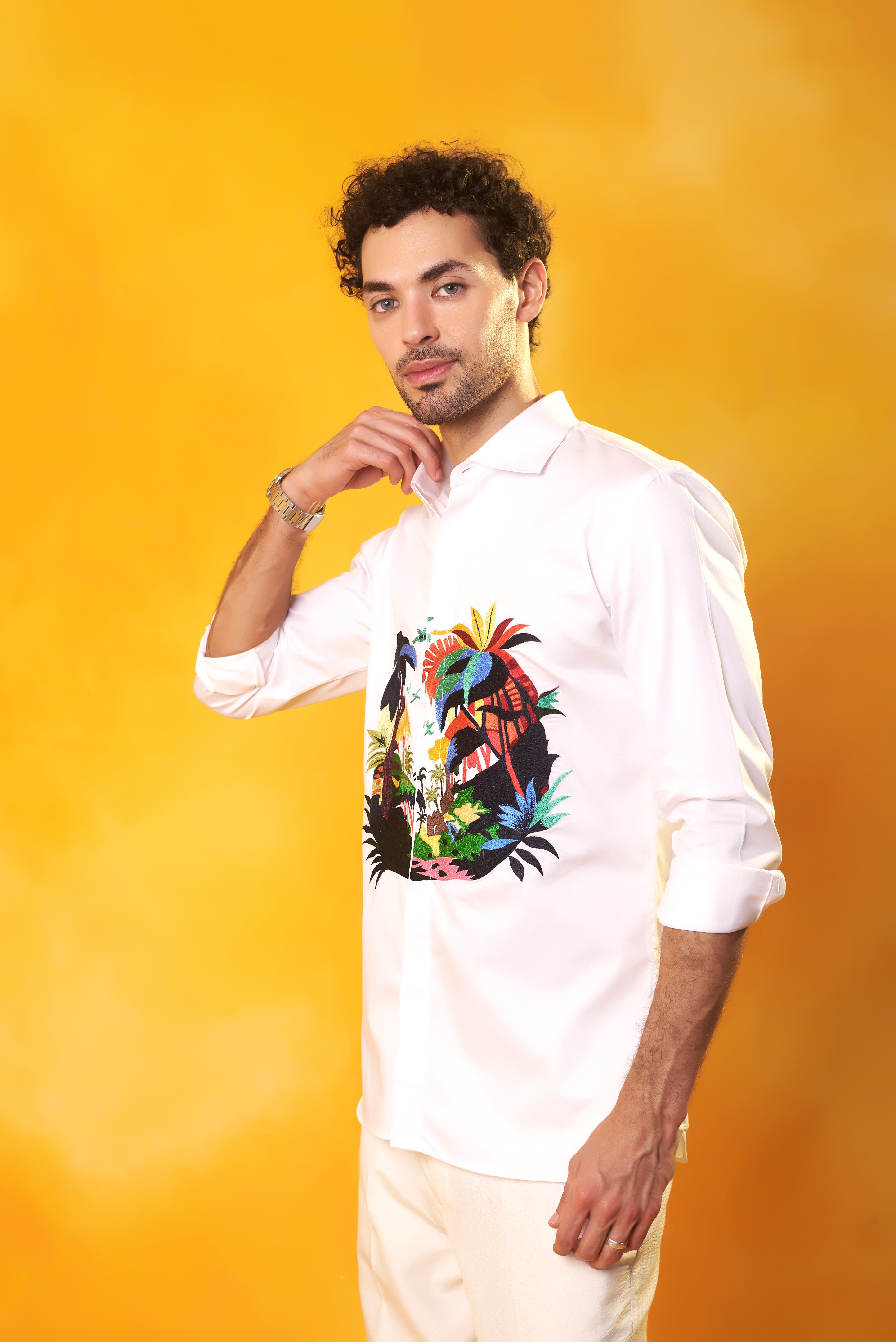 White Embroidered Beach Shirt