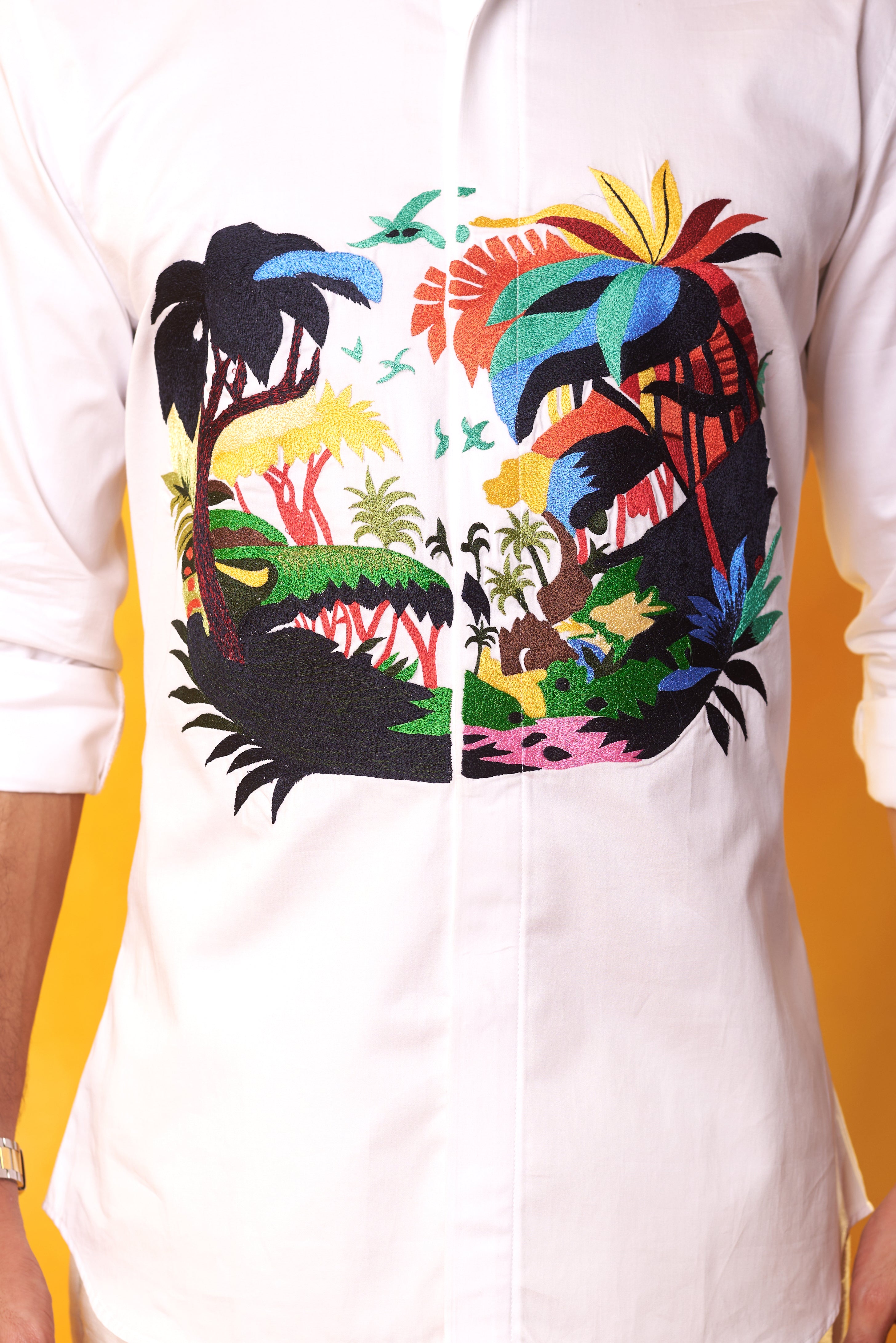 White Embroidered Beach Shirt