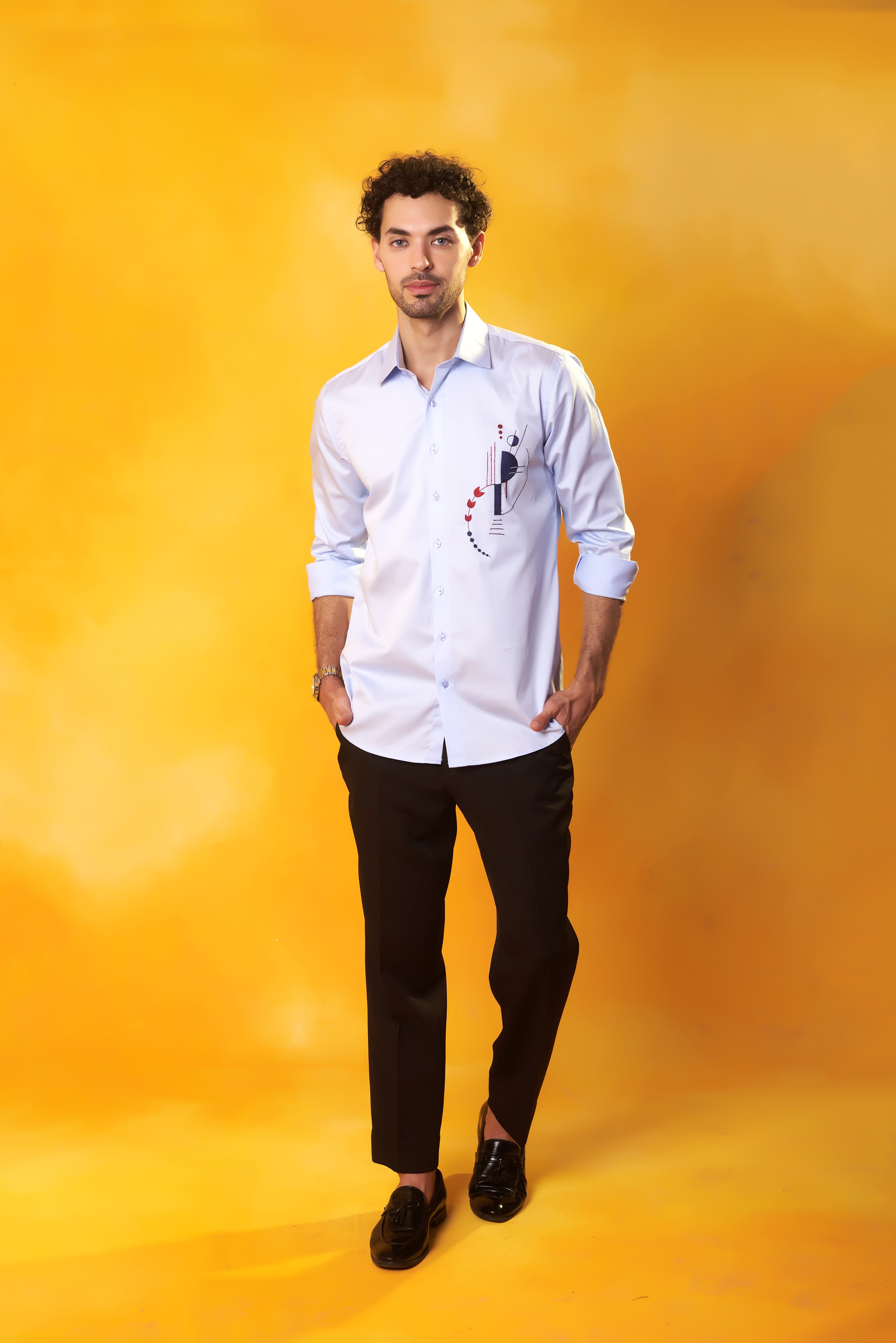 Sky Blue Shirt with Abstract Embroidery