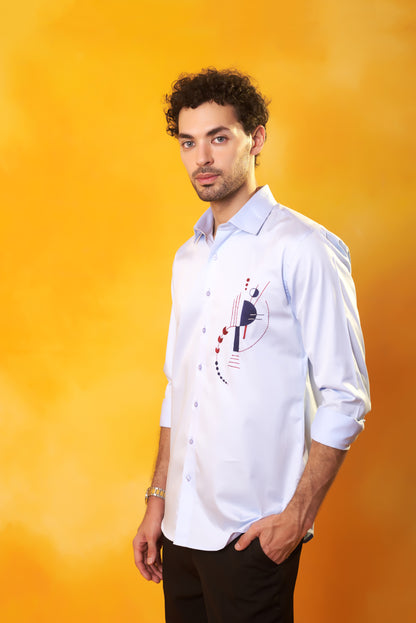 Sky blue shirt with abstract embroidery | Bhavya Bhasin Couture