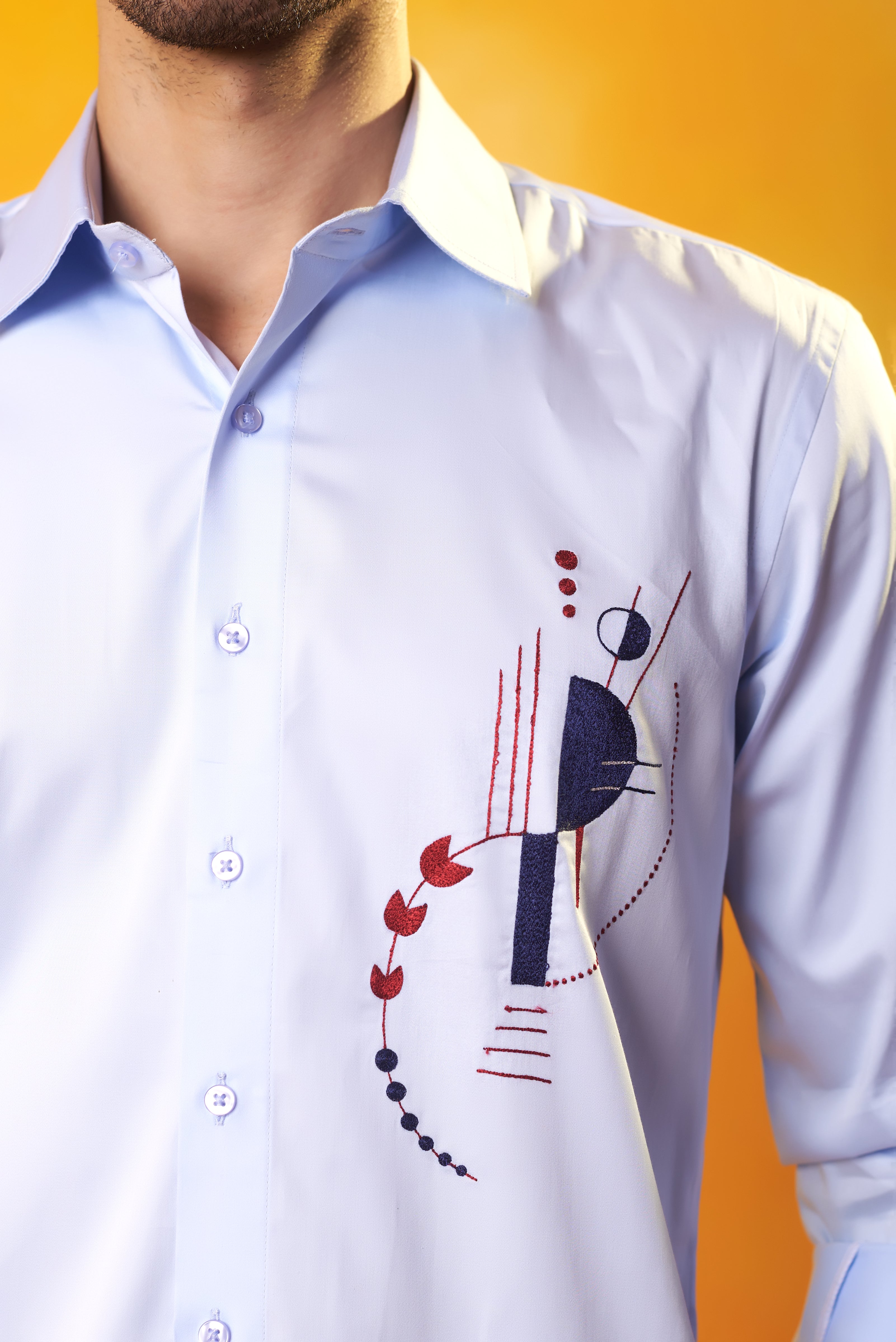 Sky Blue Shirt with Abstract Embroidery