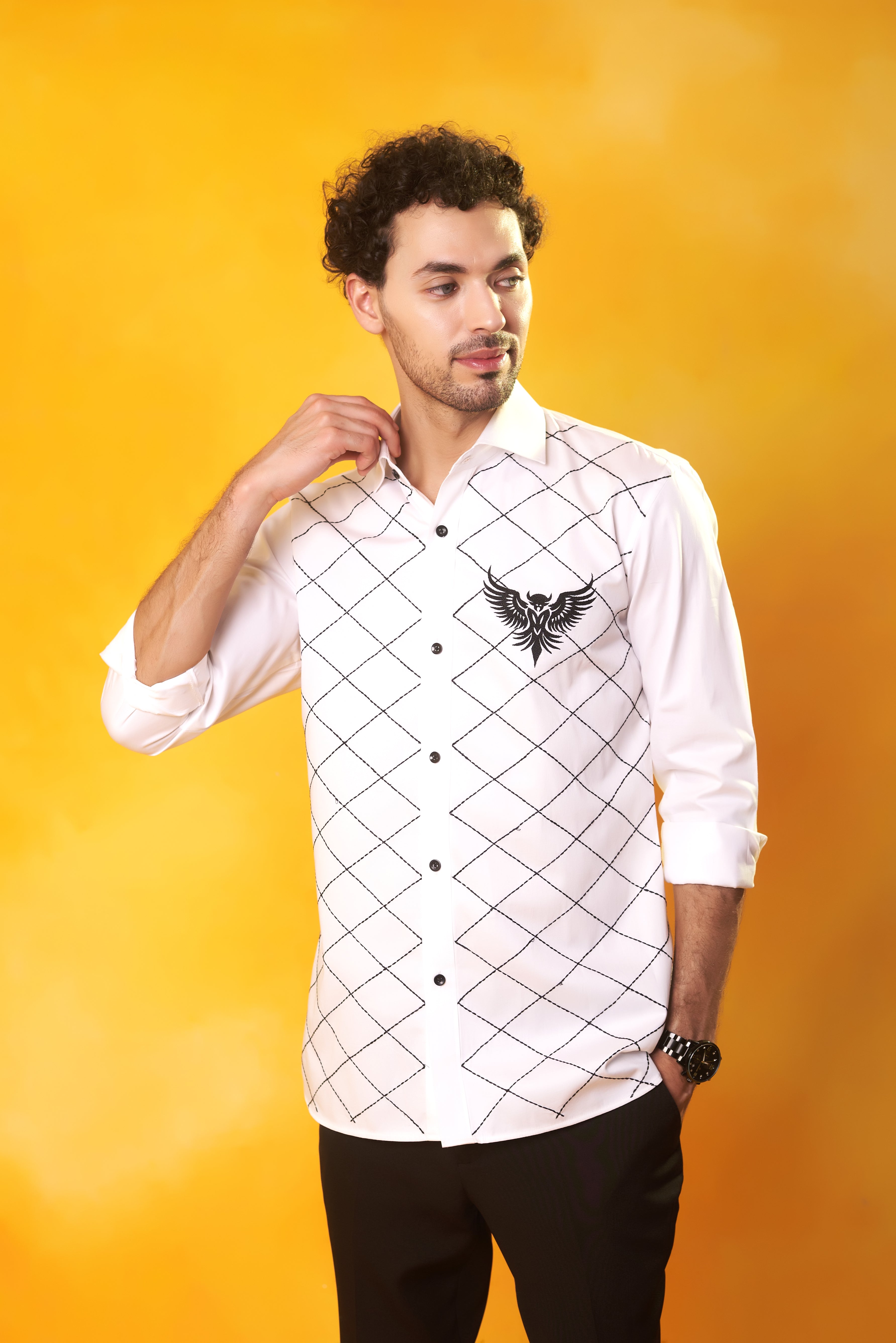 White Shirt with Bird Embroidery