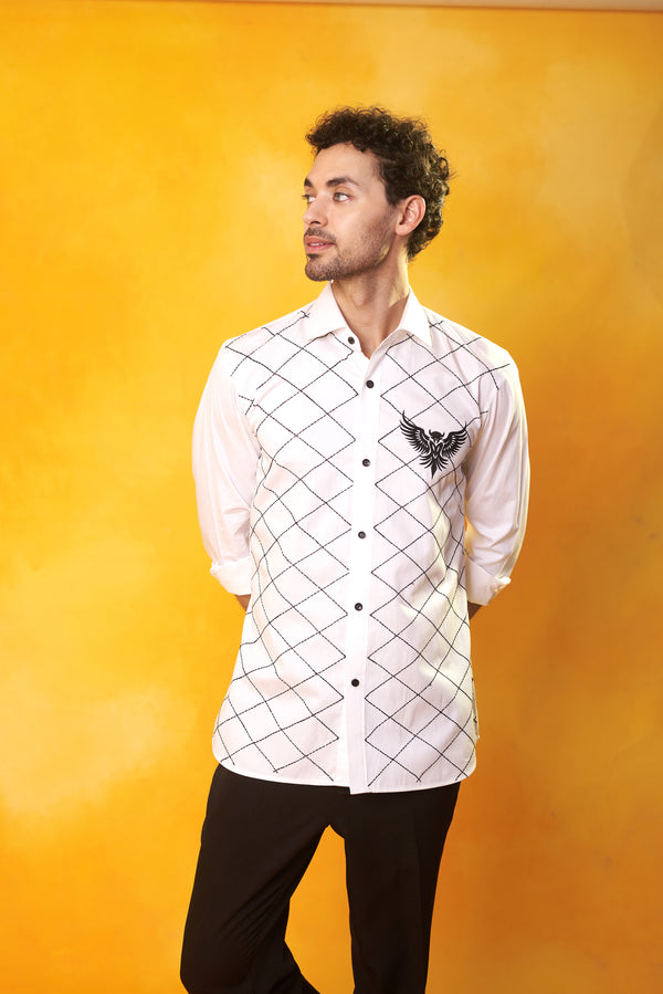 White Shirt with Bird Embroidery