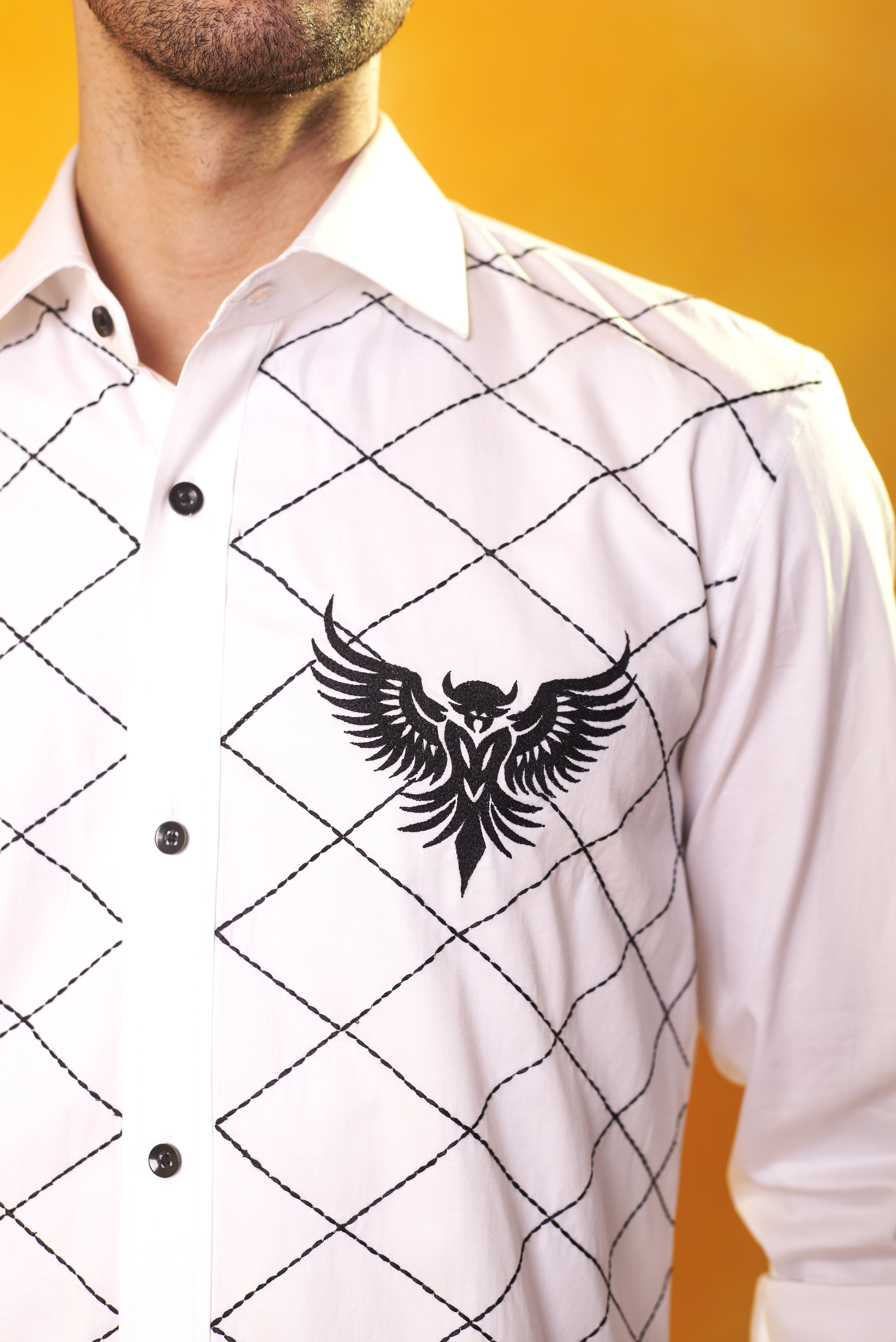 White Shirt with Bird Embroidery