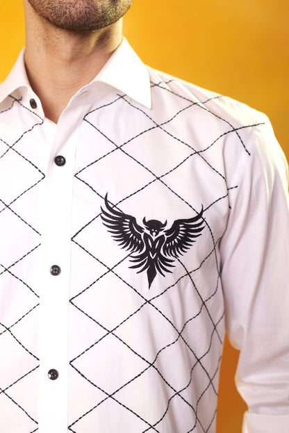 White Shirt with Bird Embroidery