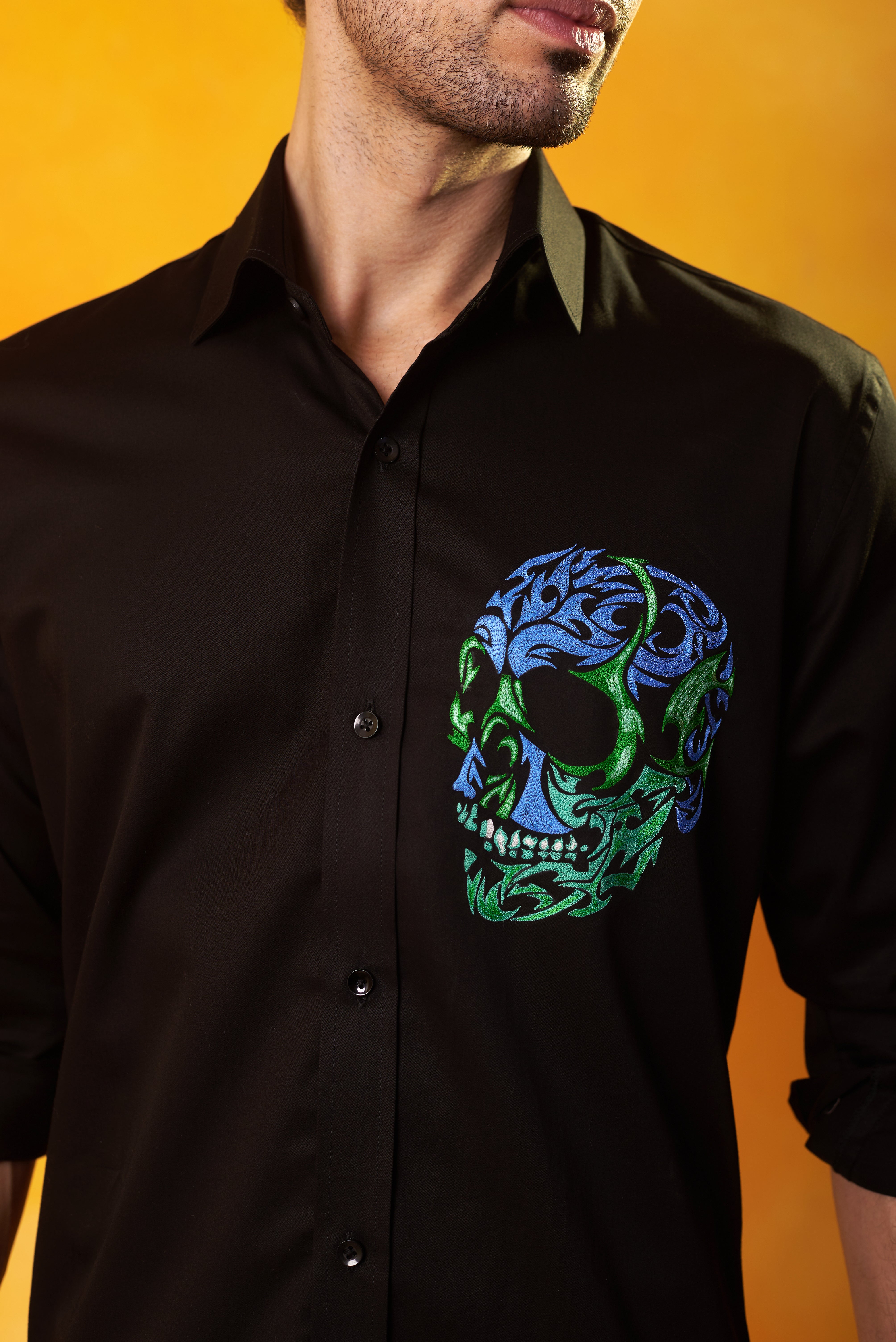 Black Shirt Multi Coloured Skull