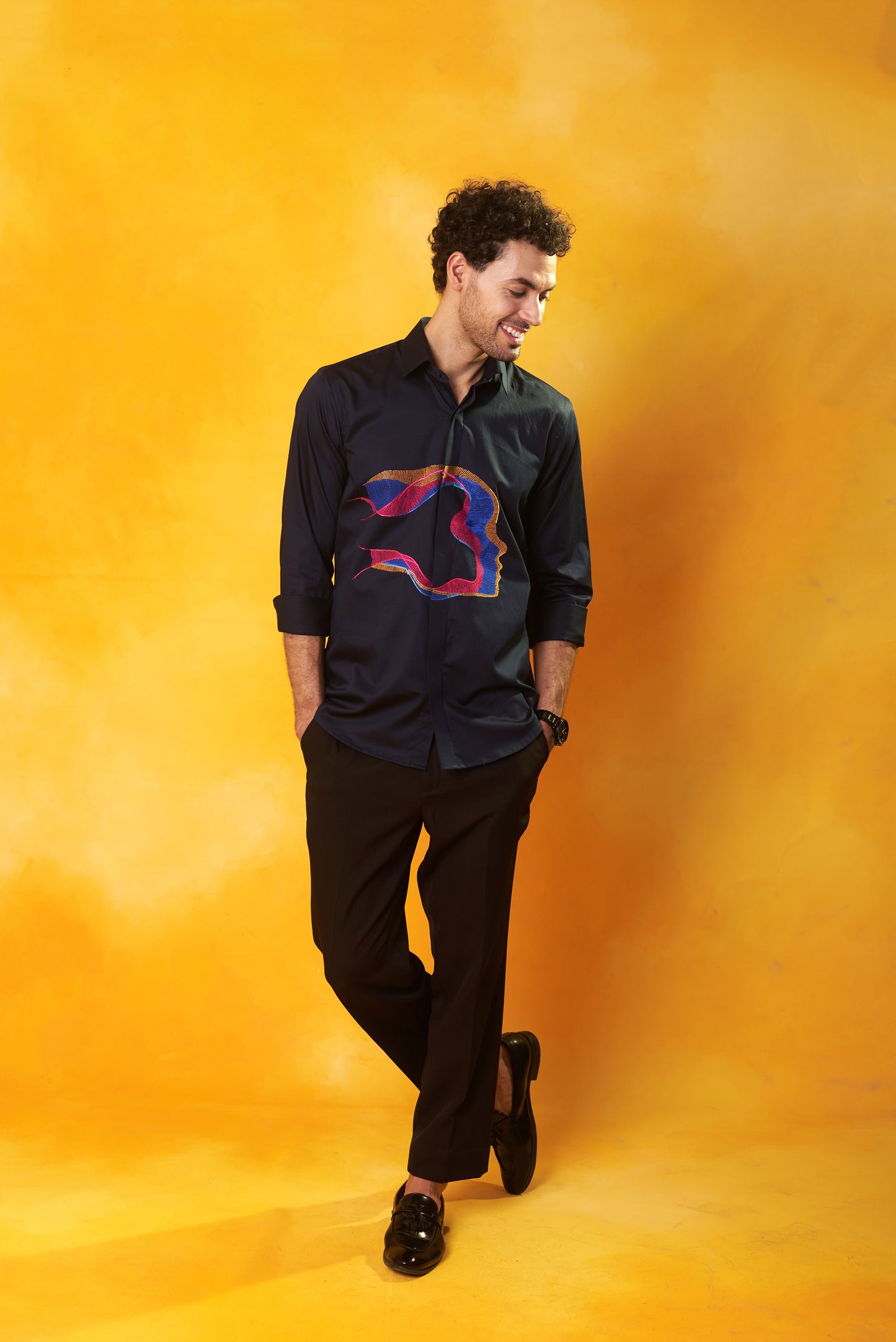 Navy Blue Shirt with Abstract Face