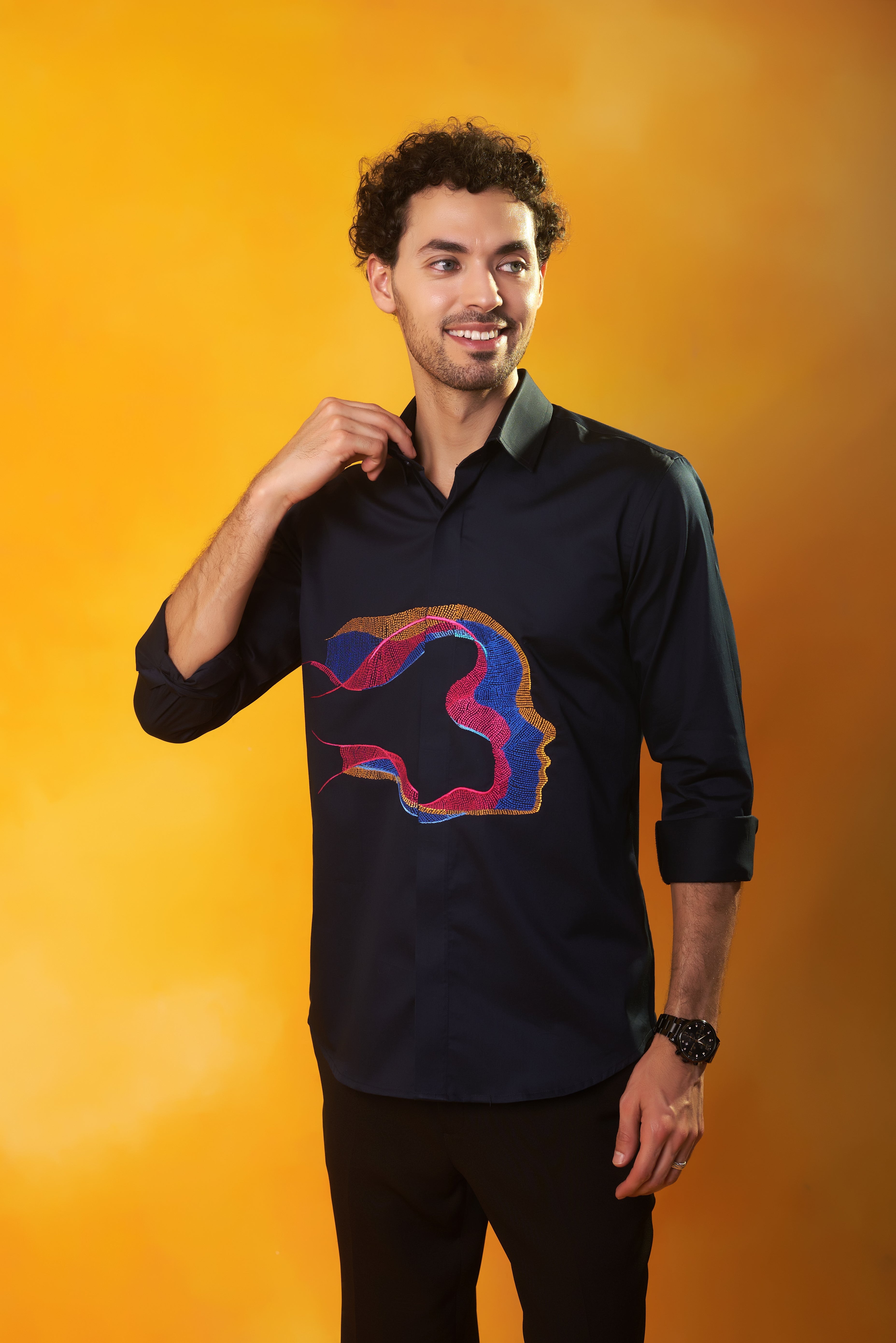 Navy Blue Shirt with Abstract Face