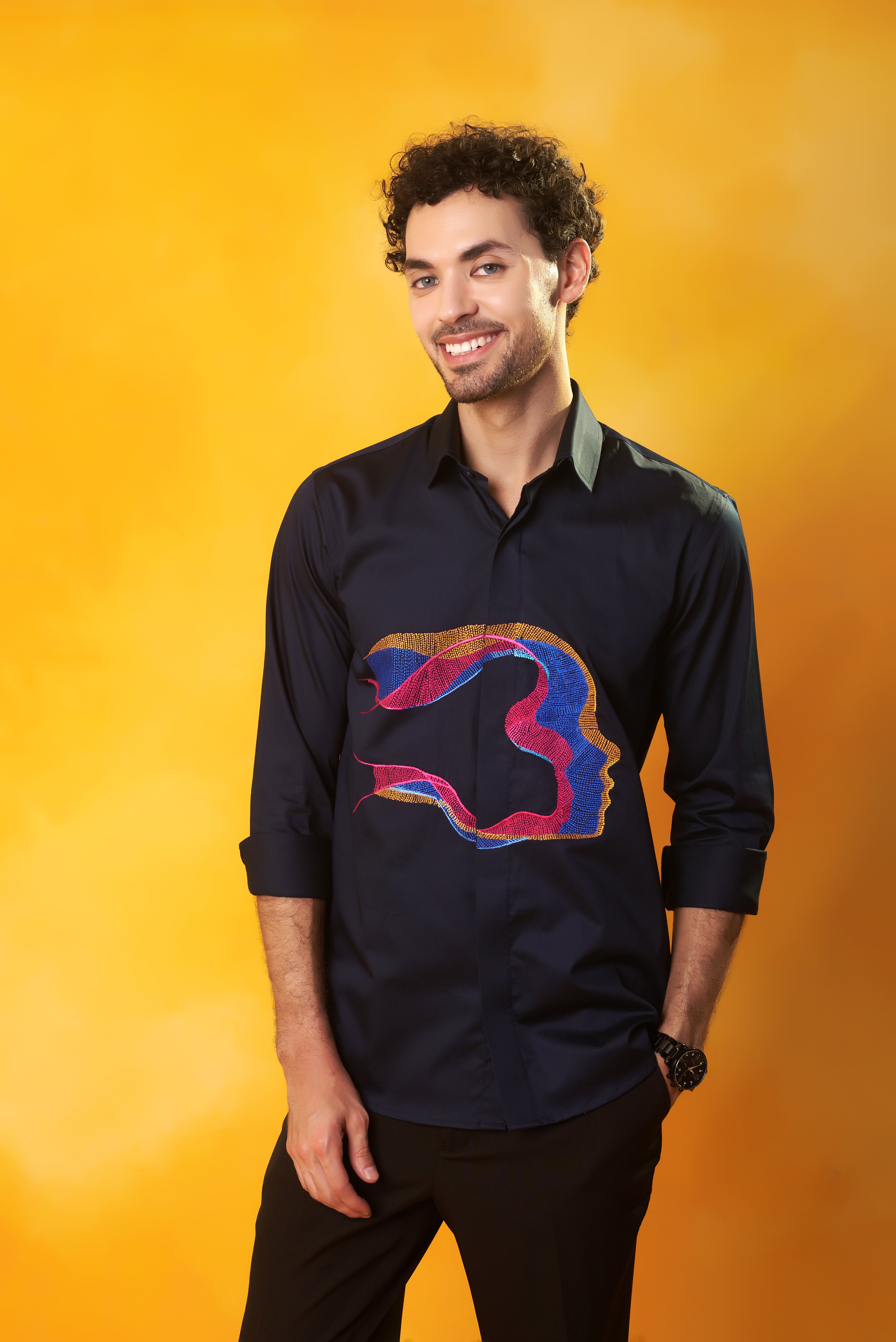 Navy Blue Shirt with Abstract Face