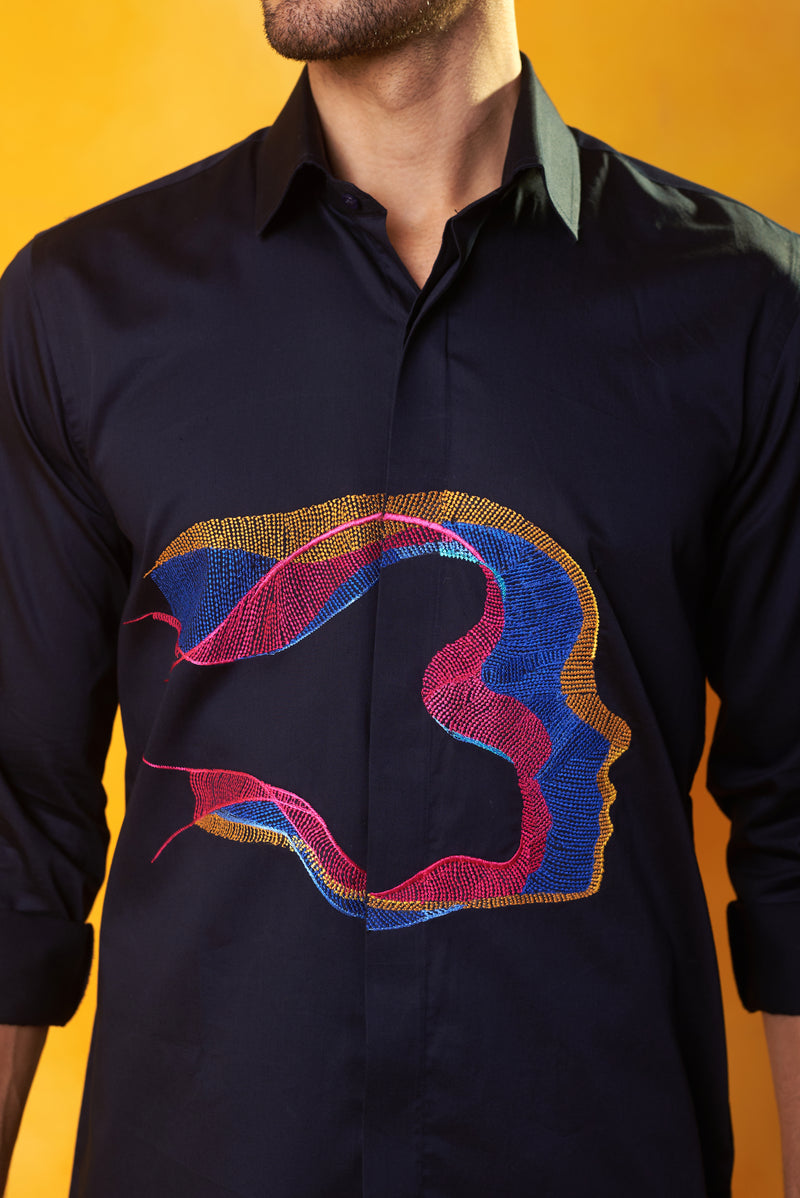 Navy Blue Shirt with Abstract Face