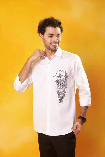 White abstract machine embroidery shirt luxury | Bhavya Bhasin Couture