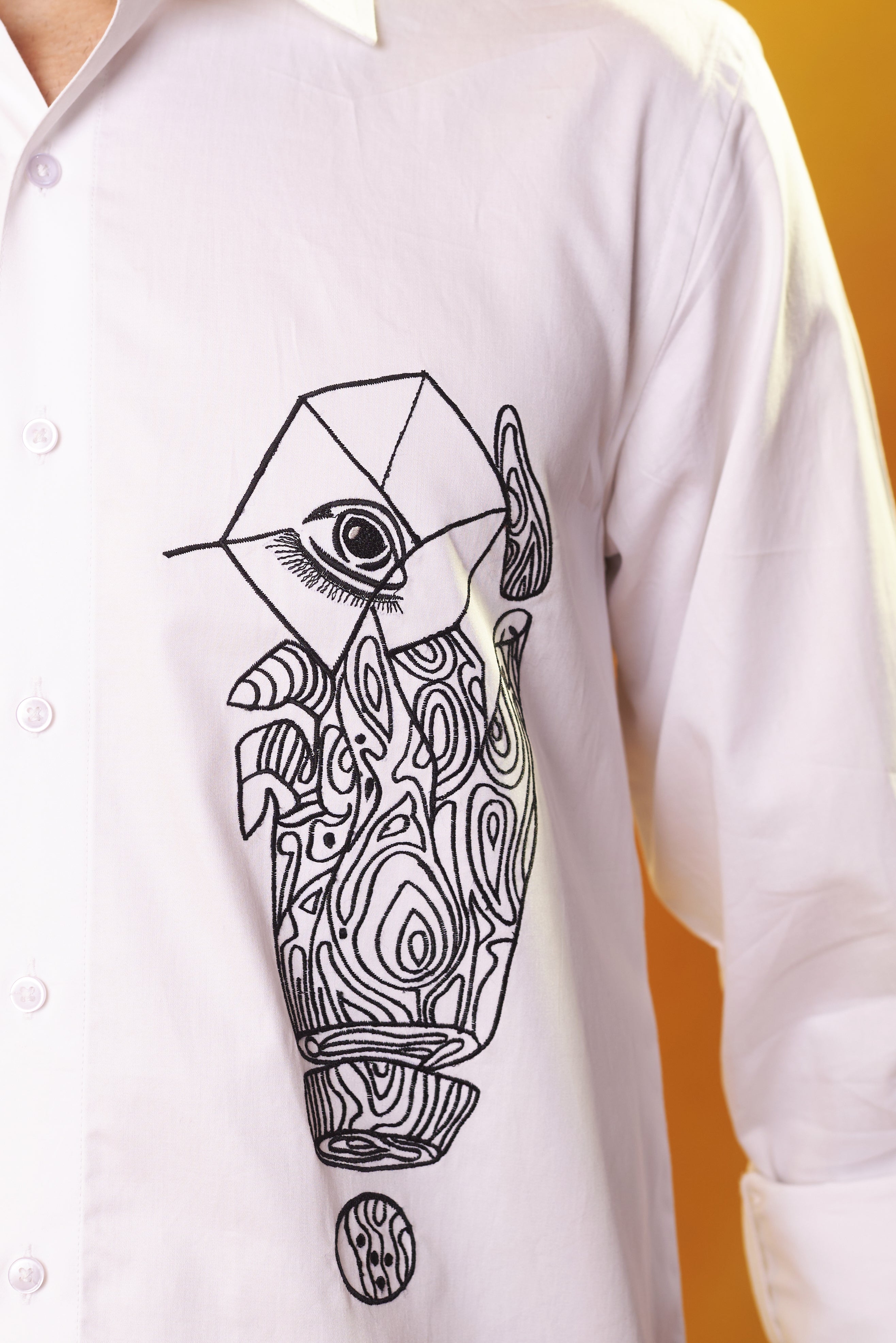 White Shirt Abstract Machine Embroidery