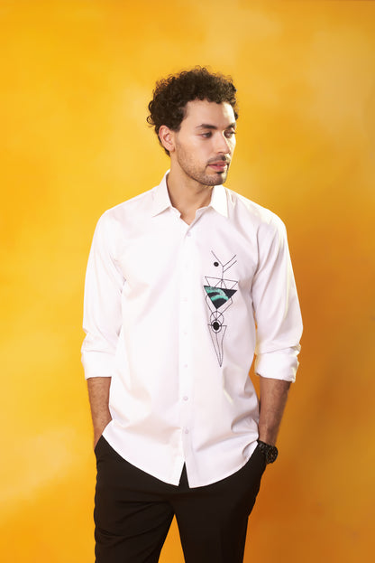 White abstract embroidery designer shirt | Bhavya Bhasin Couture