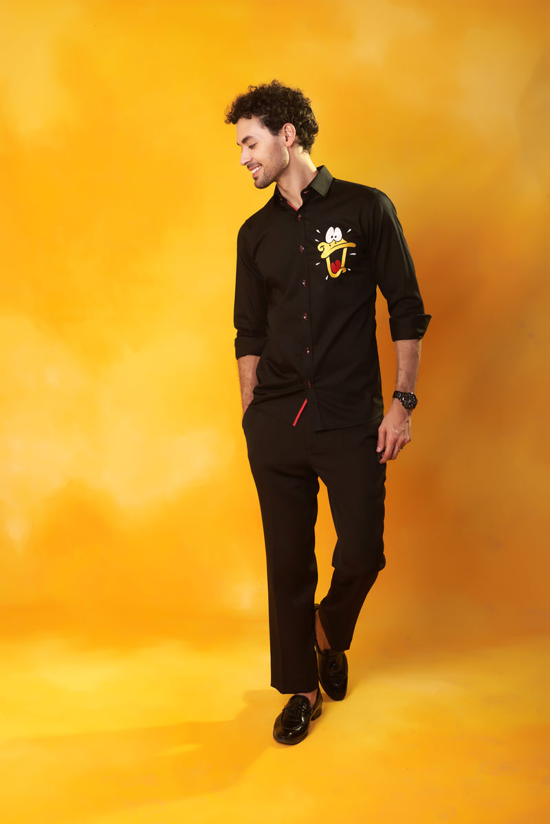 Black Shirt with Donald Duck Embroidery