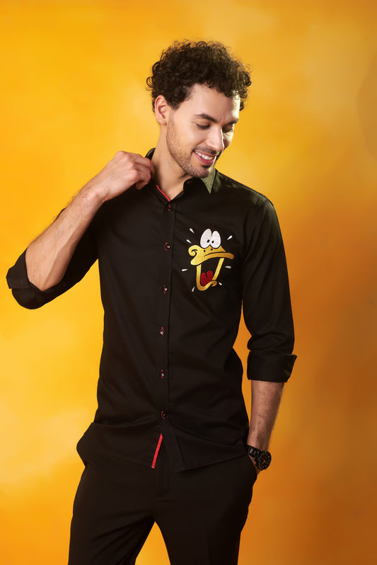Black shirt with pop art embroidery luxury | Bhavya Bhasin Couture