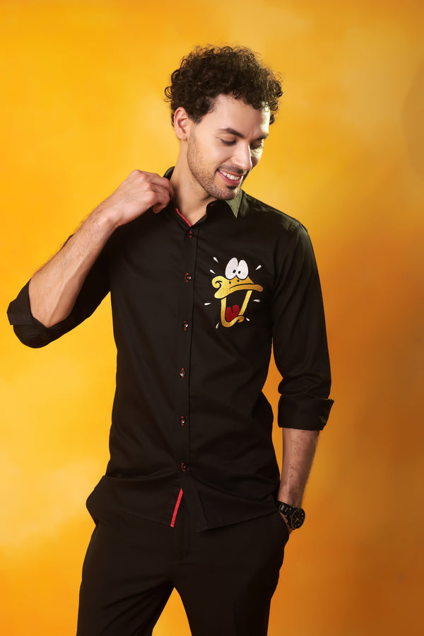 Black Shirt with Donald Duck Embroidery