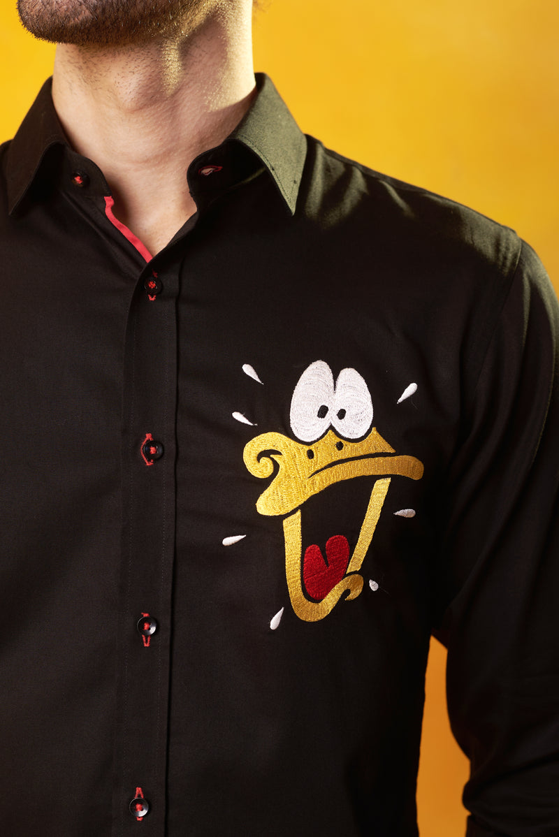 Black Shirt with Donald Duck Embroidery