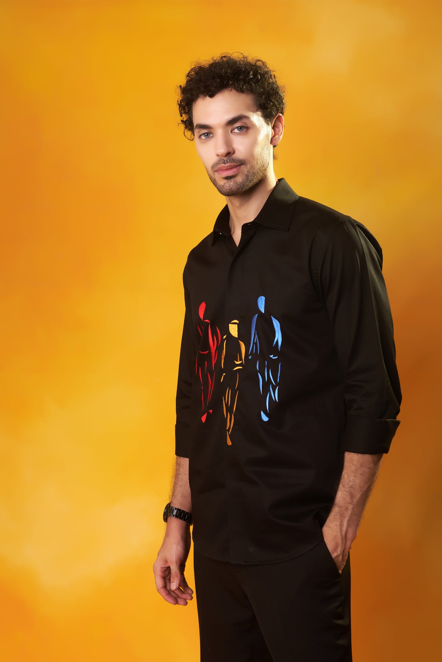 Black 3-tone designer shirt luxury menswear | Bhavya Bhasin Couture