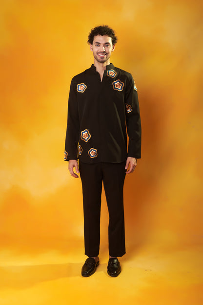 "Shyam Kala" Black Embroidered Crepe Co-ord Set